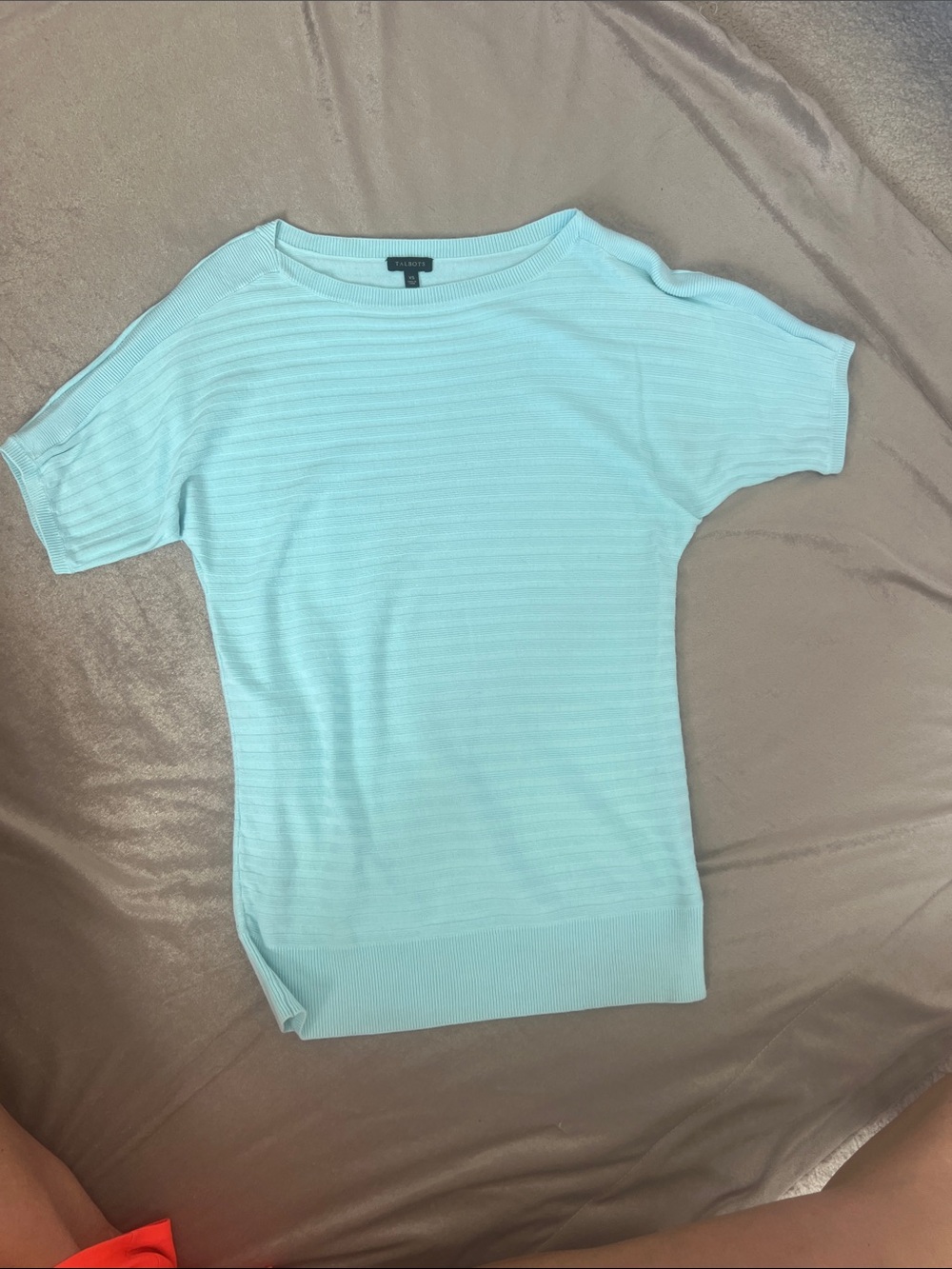 Talbots Light Blue Ribbed Short Sleeve Knit Top